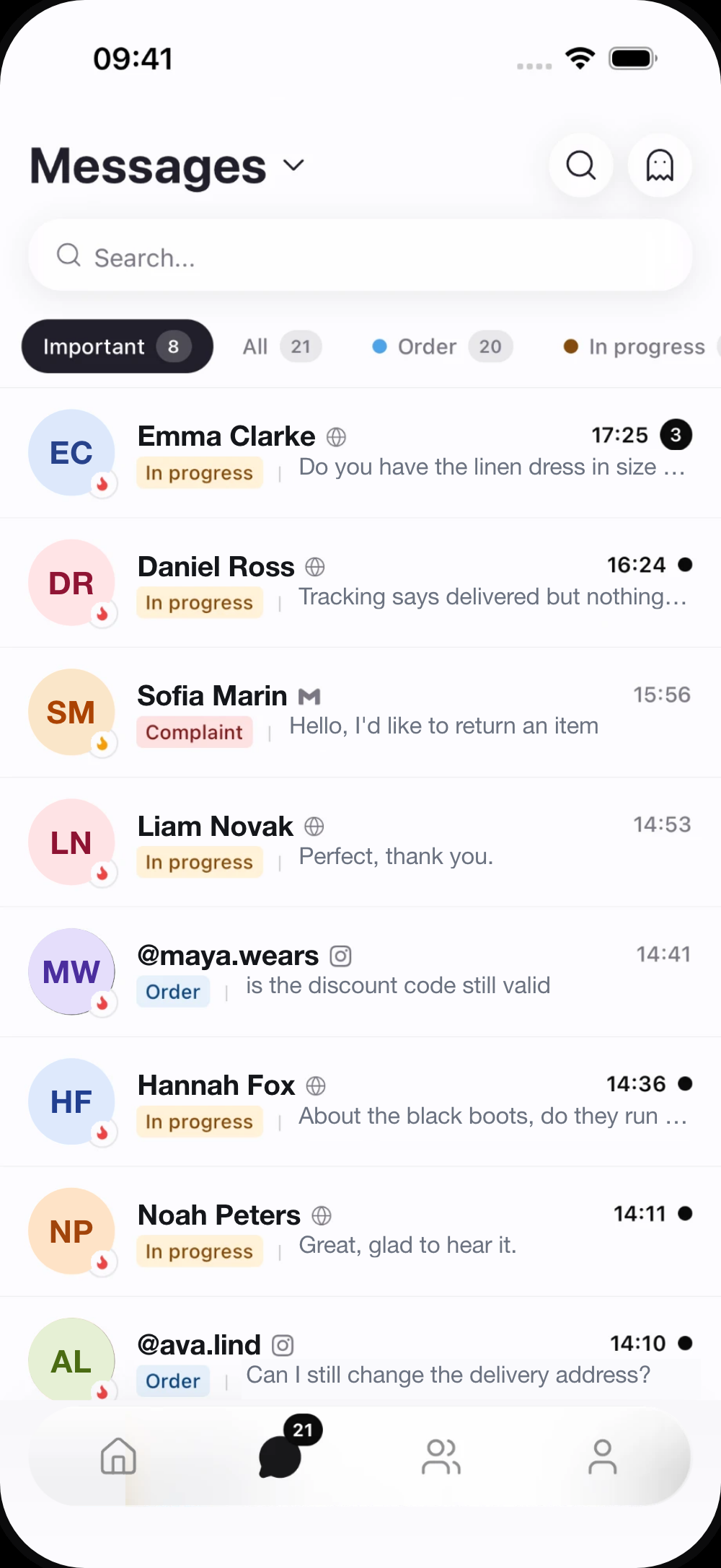 List of messages in the Kolton inbox
