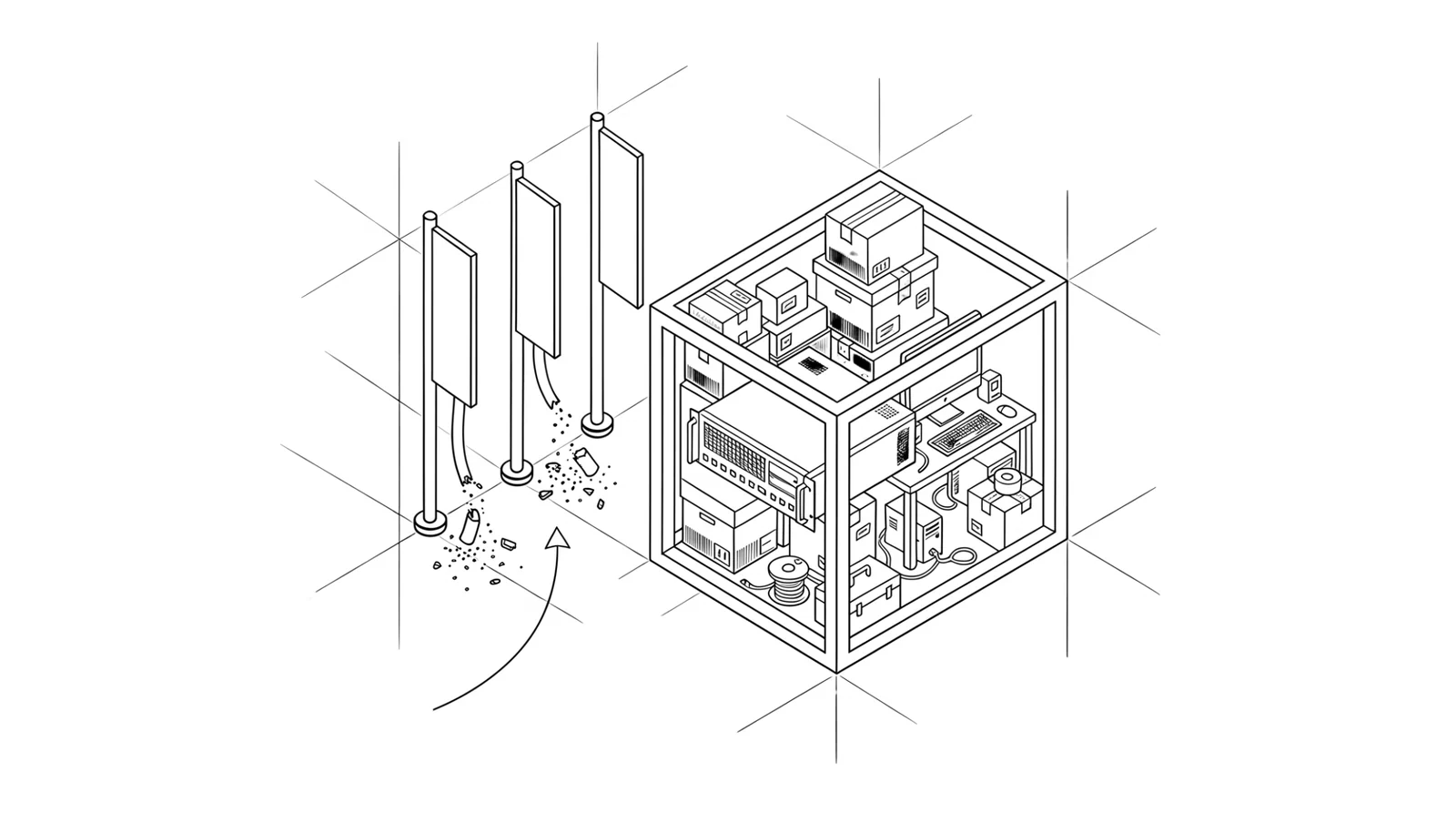 Fractured inbox across channels illustration